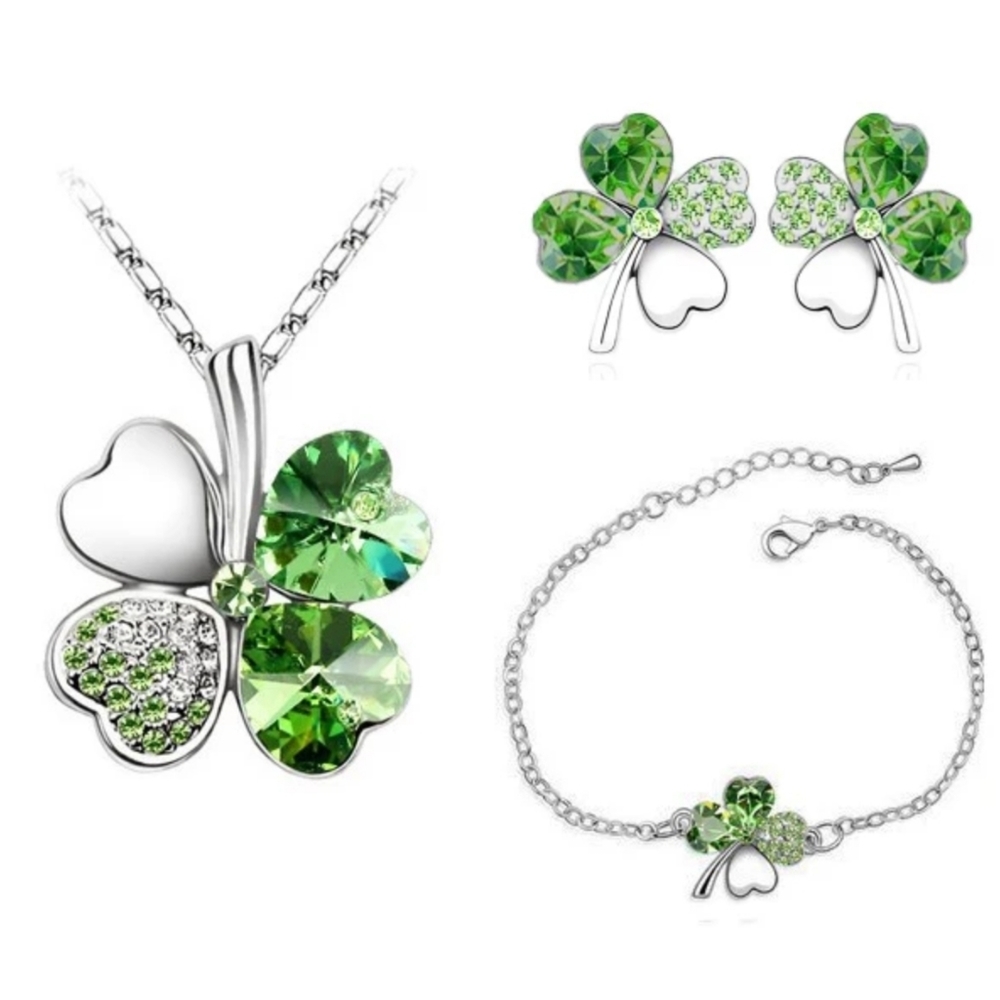 Lucky Crystal 4 Leaf Clover Jewelry Set - Picture 1 of 5